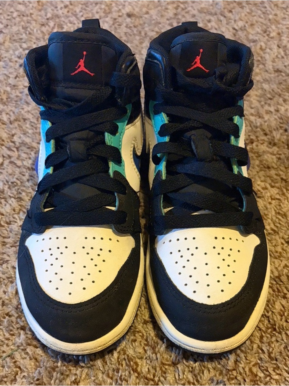 Nike Kids Air Jordan High-Top Sneakers in Black, White & Teal Accent 2 youth